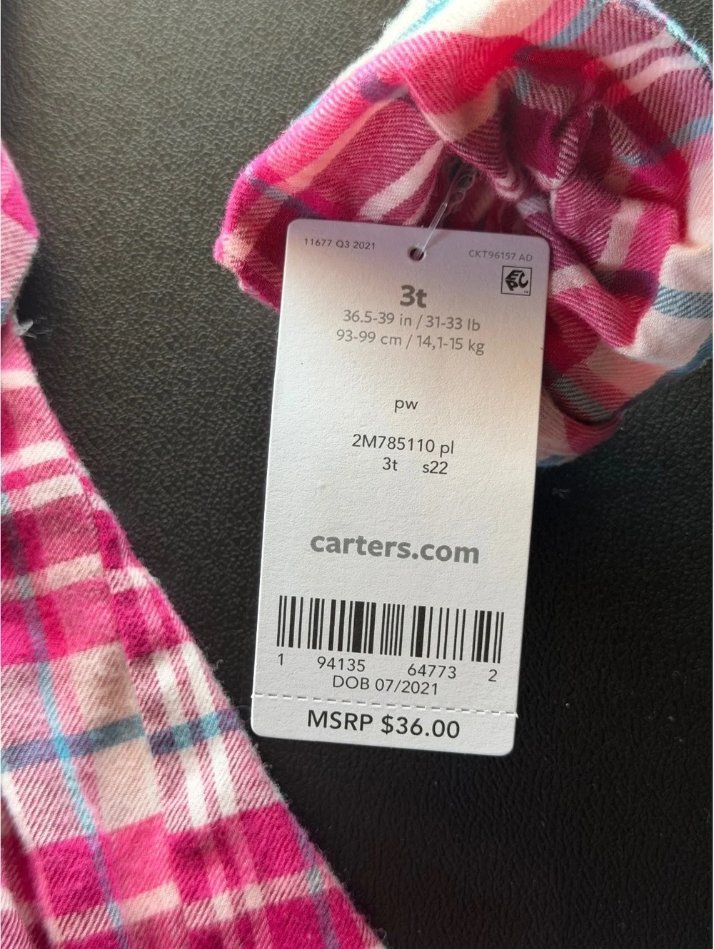 Carter’s Girls 3T Plaid Shirt Dress NWT Pink Belted Long Sleeve 2021